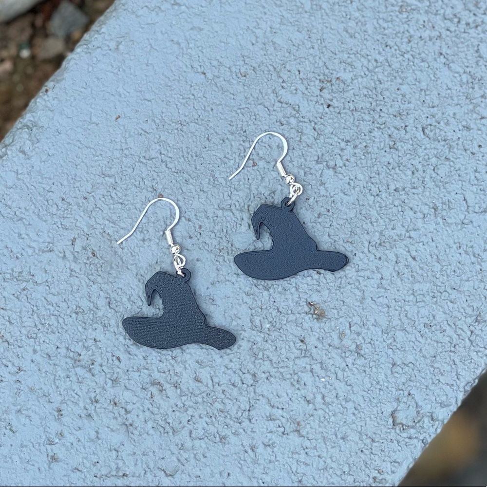 Witch Hat Halloween Silver Hook Dangly Earrings New Handmade